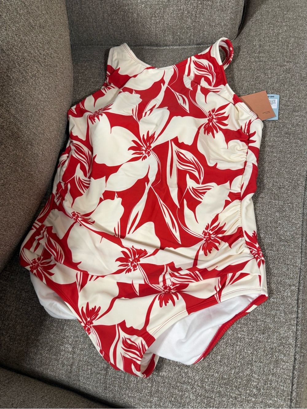 Shade & Shore Red & Cream Floral One-Piece Swimsuit